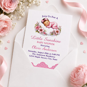 Beautiful sleeping on a cloud Baby Girl Shower Invitation