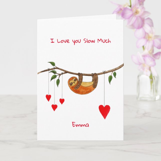 Beautiful Sloth Valentine's Day card (Orchid)