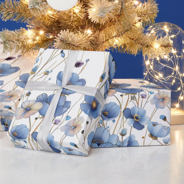 Beautiful small  blue wildflower wrapping paper (Holidays)