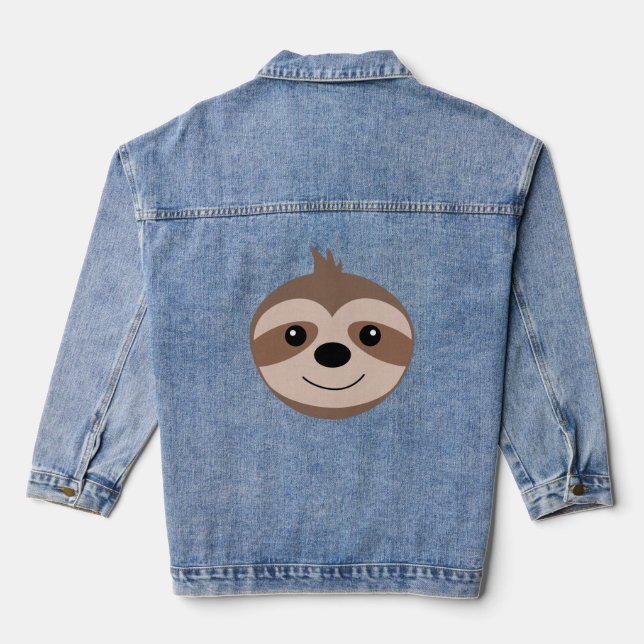 Beautiful smiling sloth denim jacket (Back)