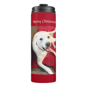 Beautiful Smiling White Puppy Dog Christmas Red Thermal Tumbler