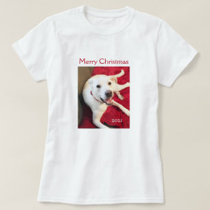 Beautiful Smiling White Puppy Dog Red Christmas T-Shirt