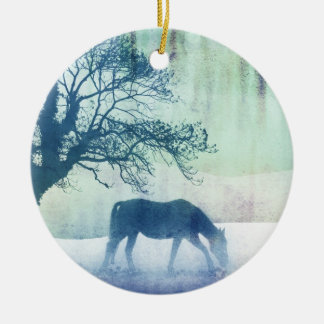 Beautiful Snow Horse Artwork Ceramic Tree Decoration