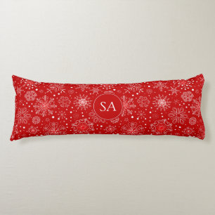 Beautiful Snowflakes on Red Background Christmas Body Cushion