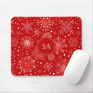 Beautiful Snowflakes on Red Background Christmas Mouse Pad