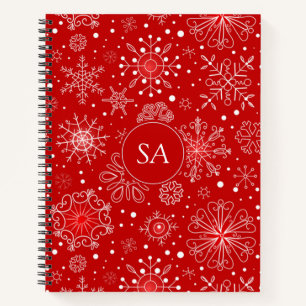 Beautiful Snowflakes on Red Background Christmas Notebook