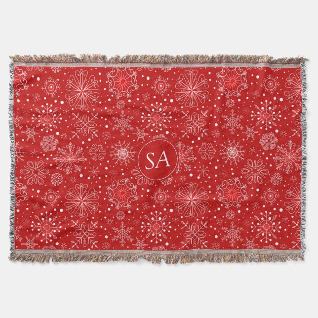 Beautiful Snowflakes on Red Background Christmas Throw Blanket (Front)