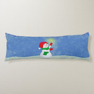 Beautiful Snowman on Sky Blue Body Pillow