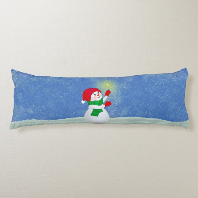 Beautiful Snowman on Sky Blue Body Pillow (Front)