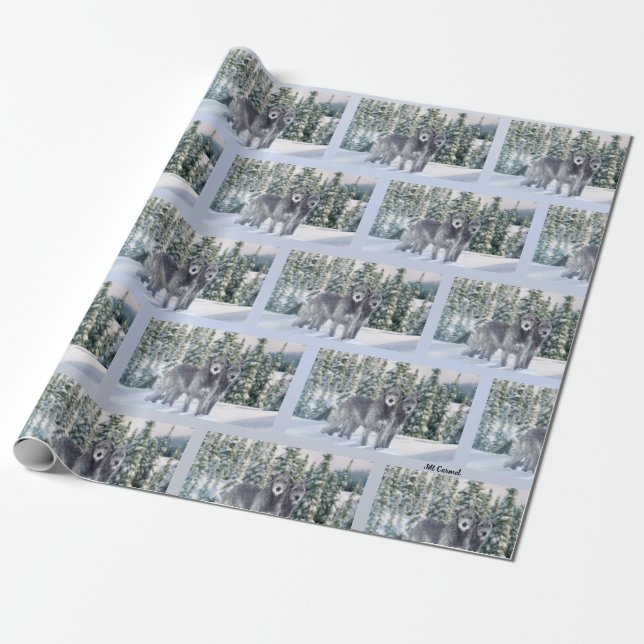 Beautiful Snowy Irish Wolfhound Scene  Wrapping Paper (Unrolled)