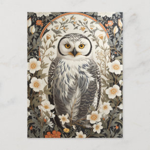 Beautiful Snowy Owl William Morris Inspired Postcard