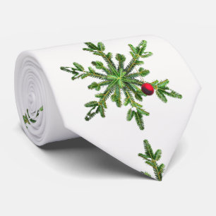 Beautiful Snowy Pine Snowflake Christmas Tie