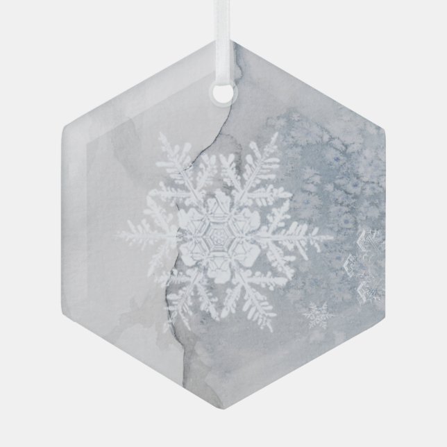 Beautiful Snowy Snowflake Christmas Glass Tree Decoration (Front)