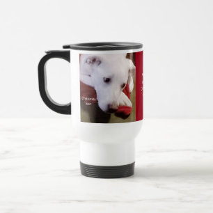 Beautiful Snowy White Puppy Dog Red Christmas Travel Mug