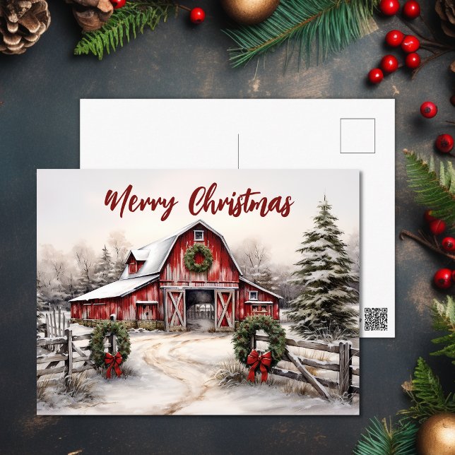 Beautiful Snowy Winter Rustic Red Barn Christmas Holiday Postcard (Beautiful Snowy Winter Rustic Red Barn Christmas Holiday Postcard)