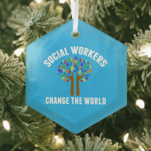 Beautiful Social Work Quote Blue Christmas Glass Tree Decoration