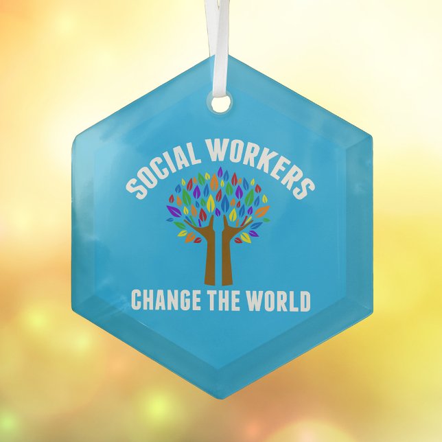 Beautiful Social Work Quote Blue Christmas Glass Tree Decoration (Creator Uploaded)