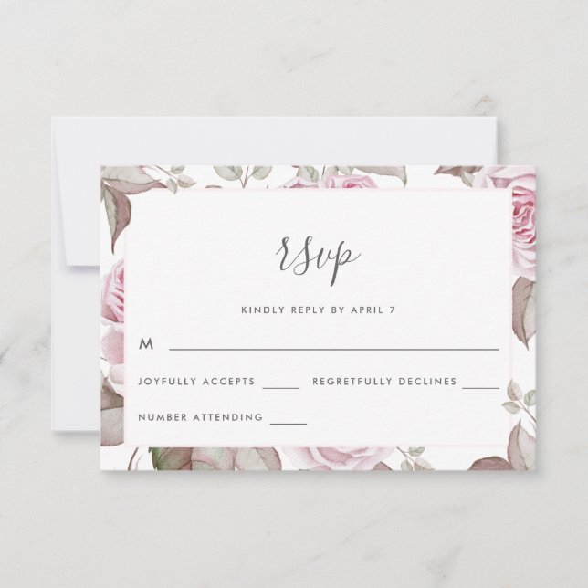 Beautiful Soft Blush Roses Wedding Rsvp (Front)