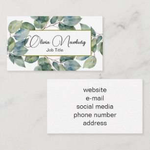 Beautiful soft green teal botanical calligraphy  business card