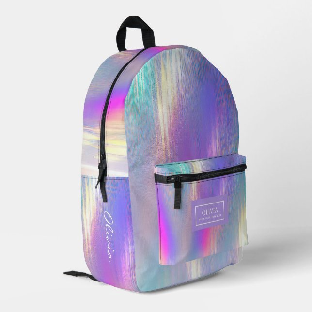 Beautiful Soft Holographic Rainbow Printed Backpack (Back Corner Left)