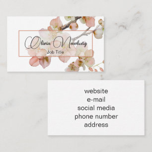 Beautiful soft peach orange floral calligraphy  business card
