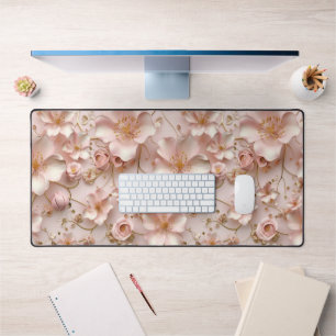 Beautiful Soft Pink Pastel Floral Desk Mat