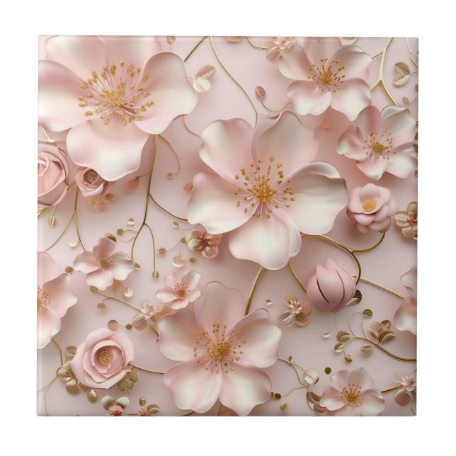 Beautiful Soft Pink Pastel Flowers Tile (Front)