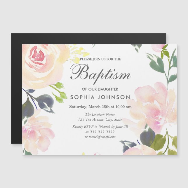 Beautiful Soft Pink Rose Floral Baptism Invite (Front/Back)