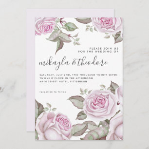 Beautiful Soft Purple Watercolor Roses Wedding Invitation