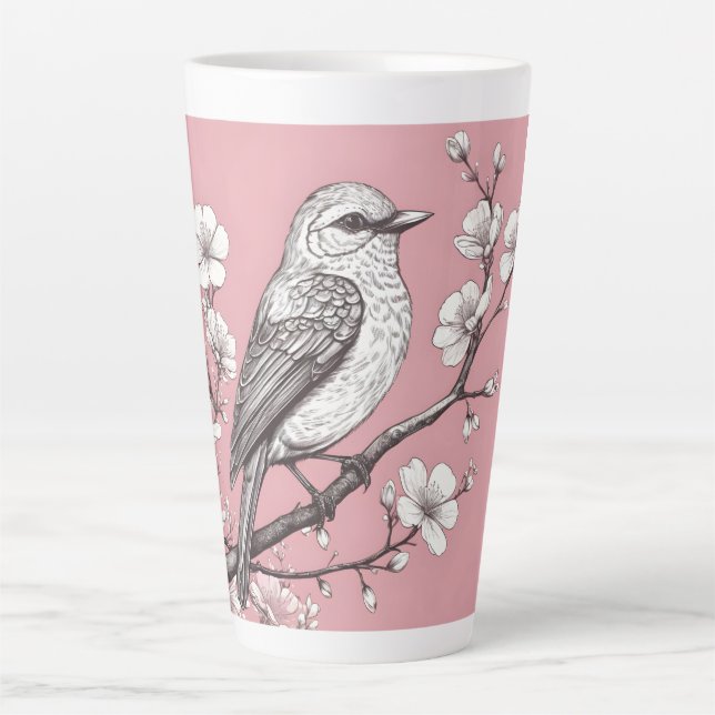 Beautiful songbird illustration latte mug (Front)