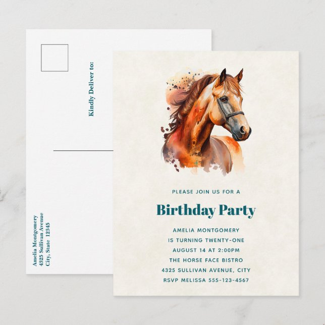 Beautiful Sorrel Horse Portrait Birthday Invitation Postcard (Front/Back)