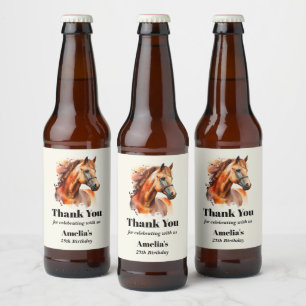 Beautiful Sorrel Horse Portrait Birthday Thank You Beer Bottle Label