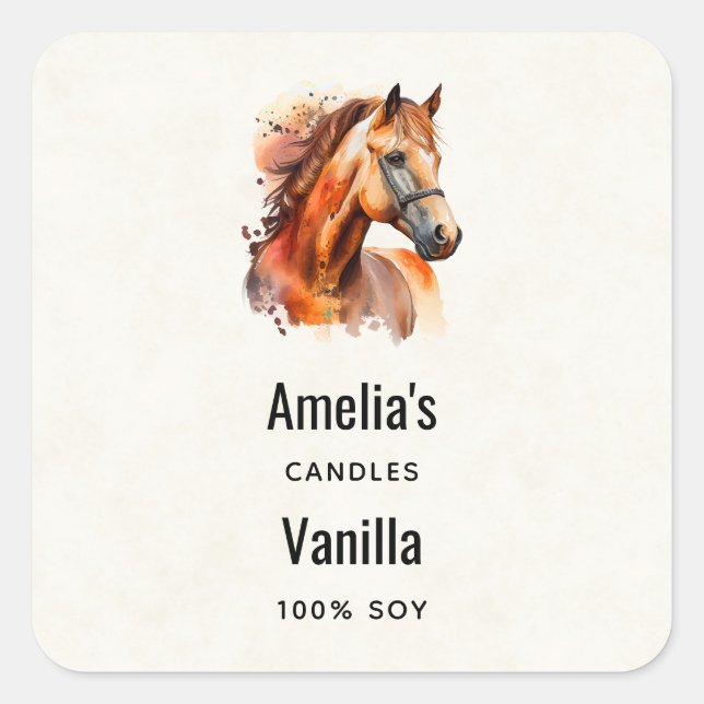 Beautiful Sorrel Horse Portrait Candle Business Square Sticker (Front)