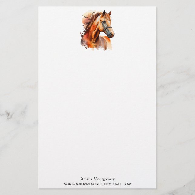 Beautiful Sorrel Horse Portrait Stationery (Front)