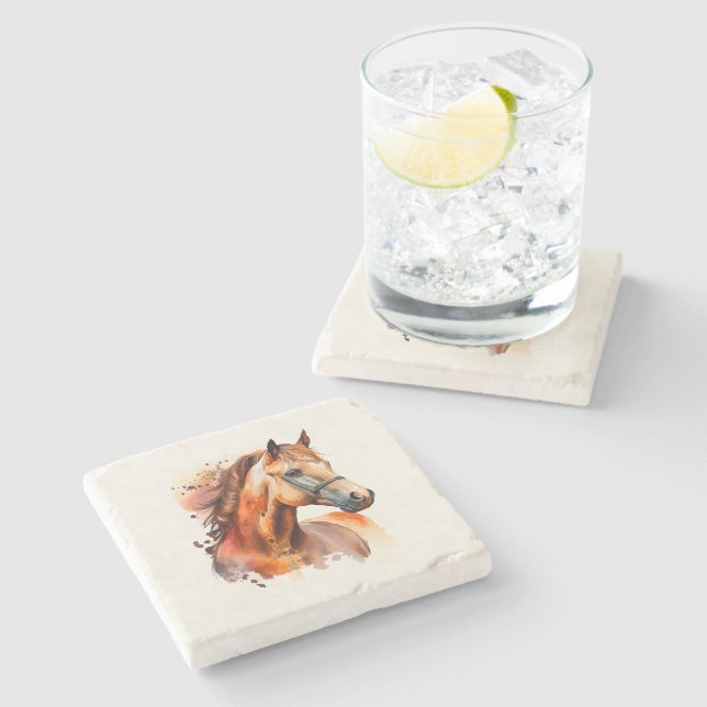 Beautiful Sorrel Horse Portrait Stone Coaster (Side)