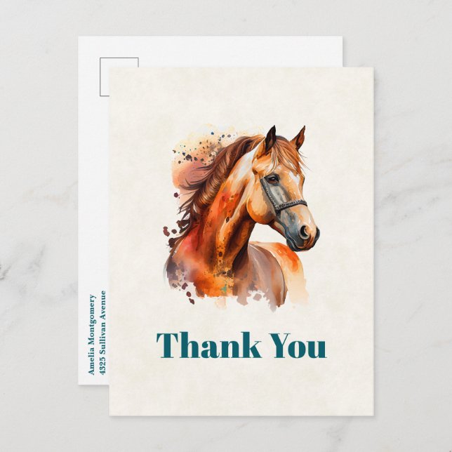 Beautiful Sorrel Horse Portrait Thank You Postcard (Front/Back)