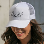Beautiful Soul Butterfly Trucker Hat<br><div class="desc">Celebrate inner beauty and positivity with this uplifting Beautiful Soul trucker hat, designed to inspire and empower. Featuring a stylish duo font that blends elegant thin script with a clean bold typeface, the phrase is accented with a delicate heart and graceful butterfly—symbols of love, transformation, and strength. Perfect for women...</div>