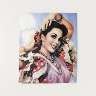 Beautiful Spanish Flamenco Dancer in Red Polka Dot Tapestry