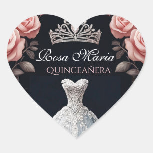 Beautiful Spanish Quinceañera Rose Heart Sticker