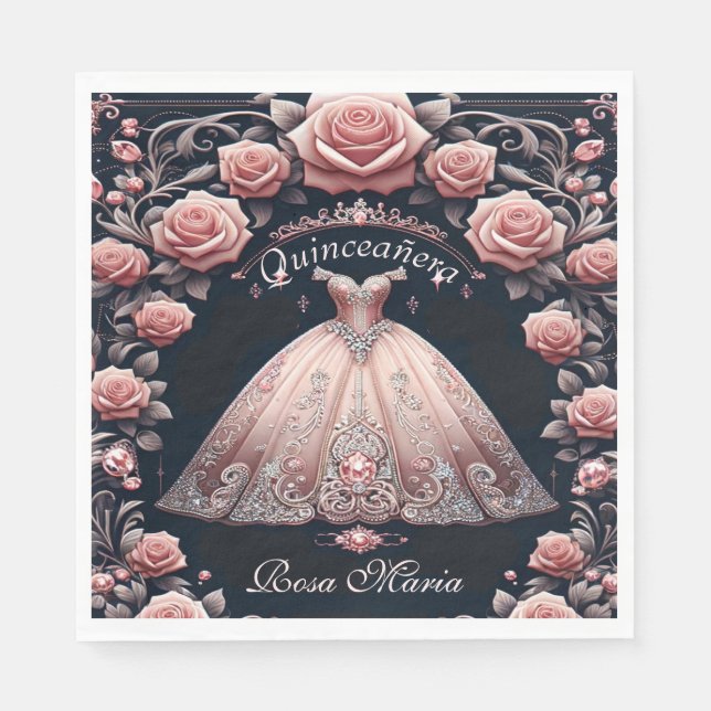 Beautiful Spanish Quinceañera Rose Napkin (Front)