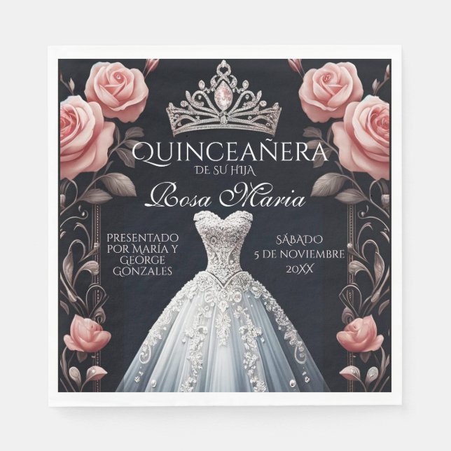 Beautiful Spanish Quinceañera Rose Napkin (Front)