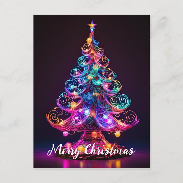 Beautiful Sparkling Neon Christmas Tree Holiday (Front)