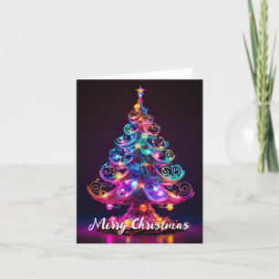 Beautiful Sparkling Neon Christmas Tree Holiday Card
