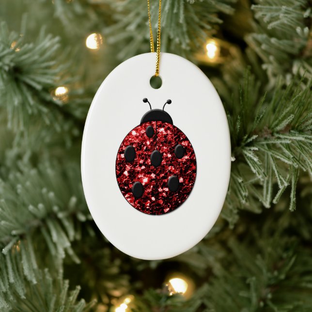 Beautiful Sparkling red sparkles Ladybird Ladybug Ceramic Tree Decoration (Tree)