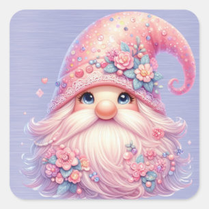 Beautiful Sparkly Pink Gnome Square Sticker
