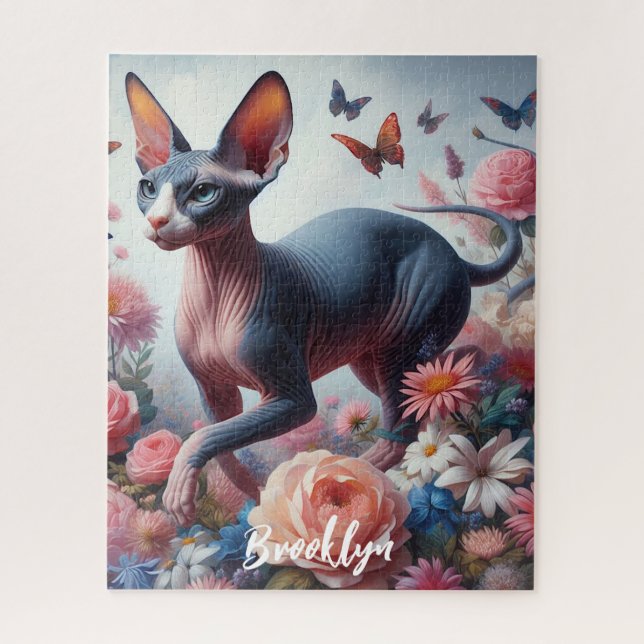 Beautiful Sphynx Cat & Flowers  Jigsaw Puzzle (Vertical)