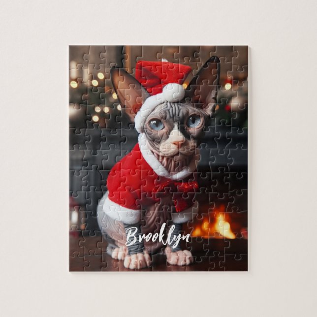 Beautiful Sphynx Cat in a Santa Hat Jigsaw Puzzle (Vertical)