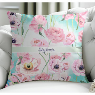 Beautiful Spring And Summer Floral Watercolor Name Cushion