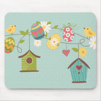 Beautiful Spring Background with Bird Houses Mouse Pad