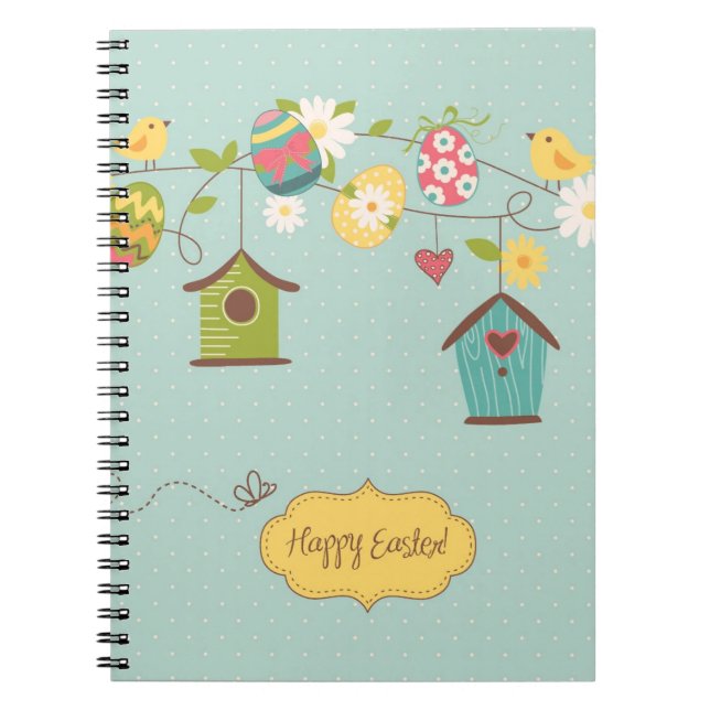 Beautiful Spring Background with Bird Houses Spiral Notebook (Front)